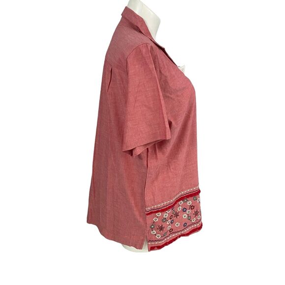 Bobbie Brooks Shirt Womens Size 20W Red 2X Embroidered Floral Work Office Casual - Picture 12 of 16
